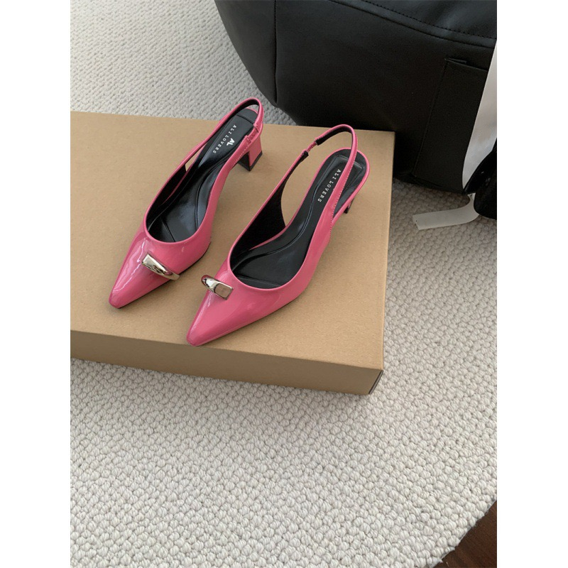 Designer Pointed Flat Metal Sandals Women 2024 New Open Toe Low Heel Shoes Women's Fashionable Sandalias