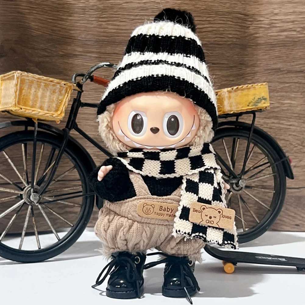 For 17cm Labubu Doll Clothes Fashion Clothes Set Sweater Hat Scarf Shoes Mini Plush Doll Outfit Accessories Ropa LabubuT250313