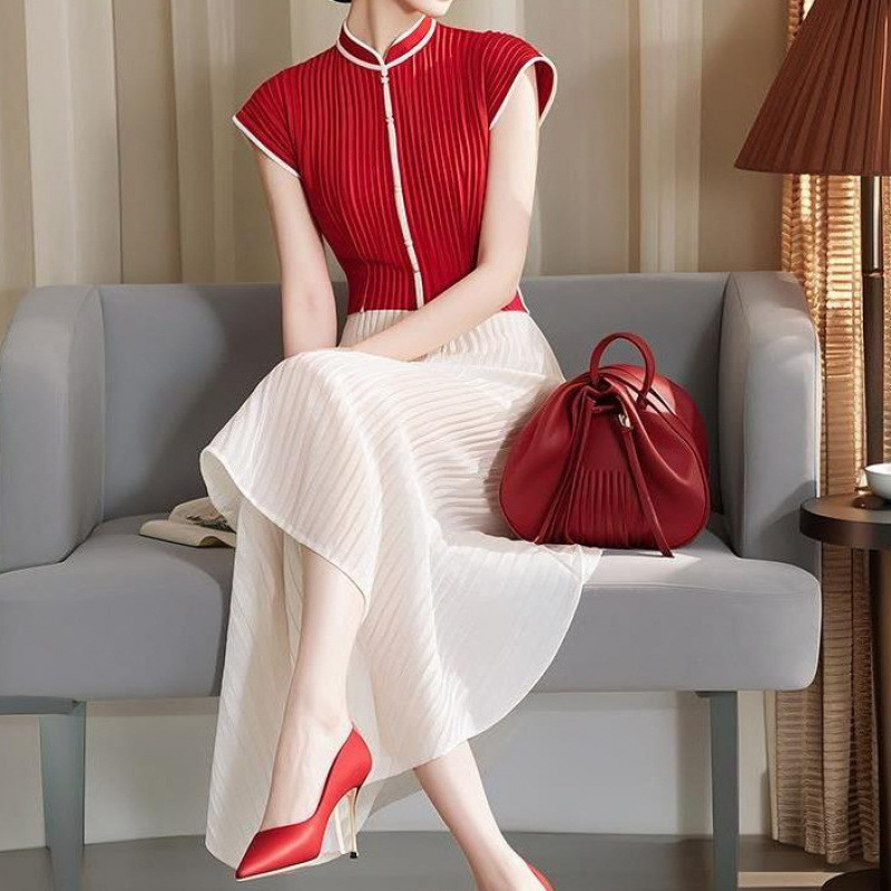 G4225 Celebrity women's clothing high-end Chinese style suit fashionable and stylish red top and skirt two-piece suit