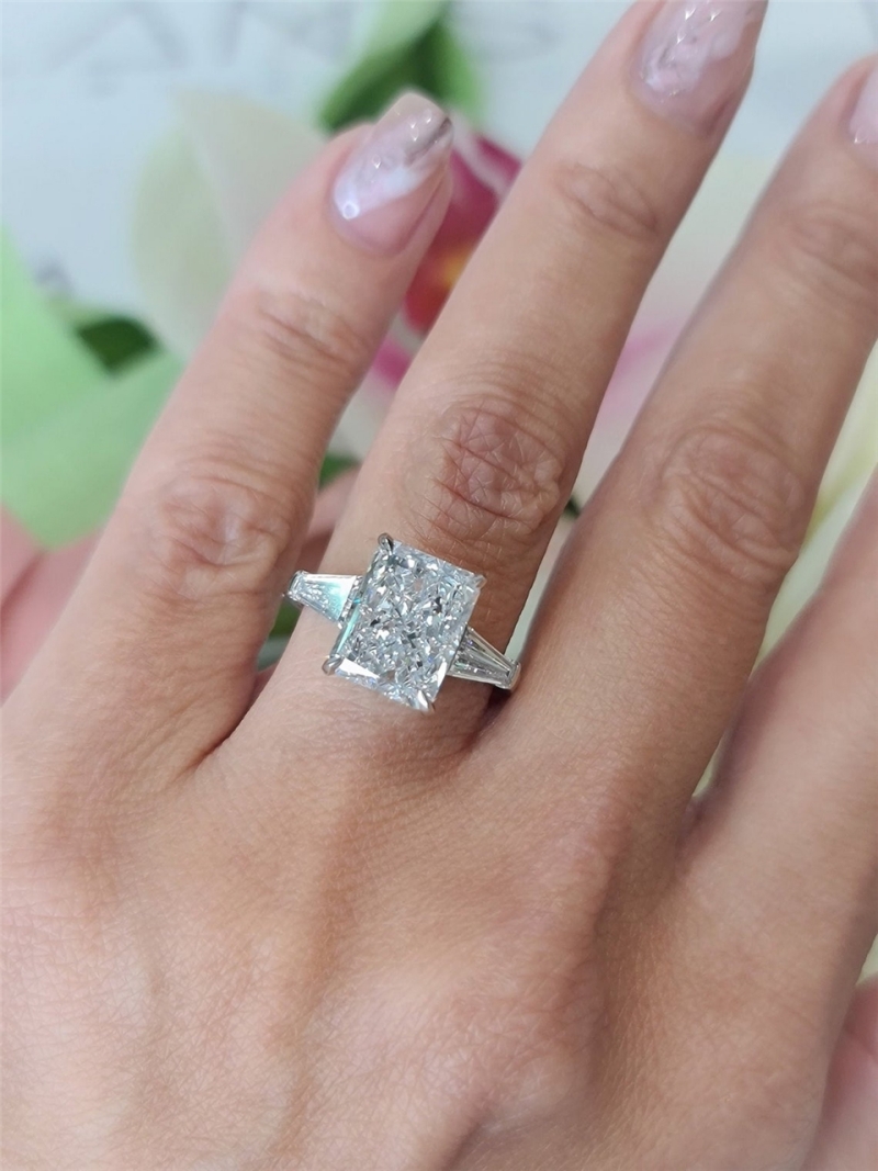 Jewelry 3.0 Carat IGI Certificate Radiant Cut Lab Diamond Engagement Ring 14K 18K Real Gold Ring Vintage Baguette Three Stones Wedding Gold Ring