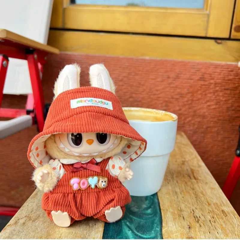 Doll Clothes Outfit Accessories Backpack Pant with Hat For 17cm Labubu V2 Mini Dolls Clothing Accessories Kid Toy Girl GiftT250313