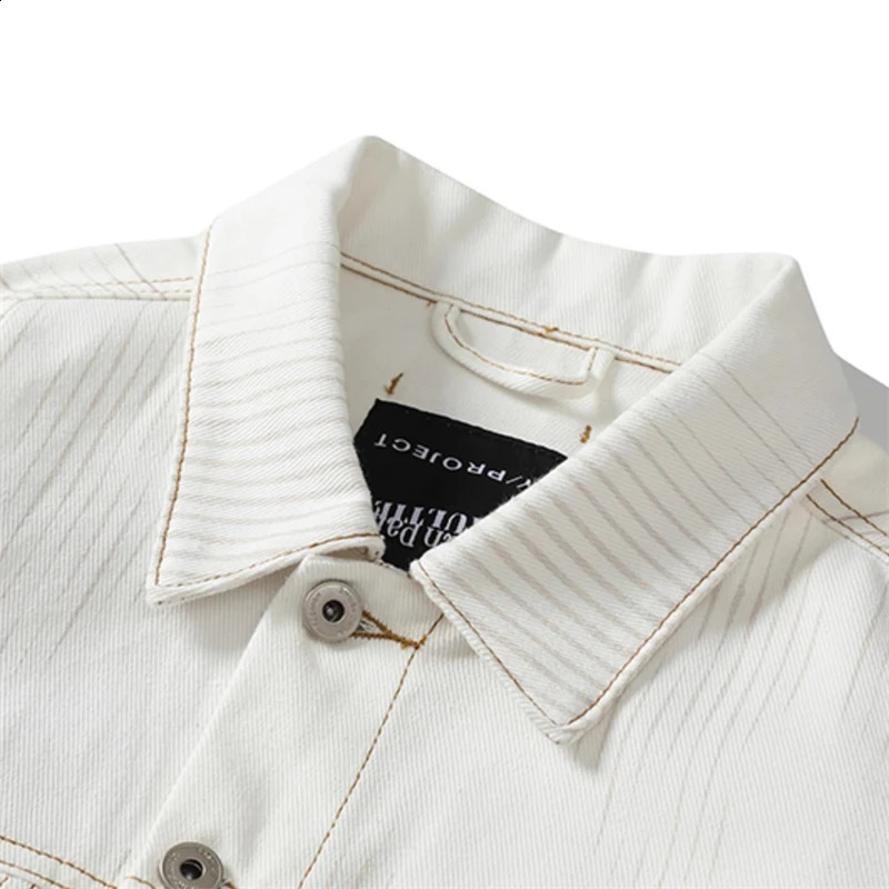 Striped Gradient Abs Digital Print Short Denim Jacket Trendy Mens Spring Autumn Loose Causal Lapel y2k Coat 250228