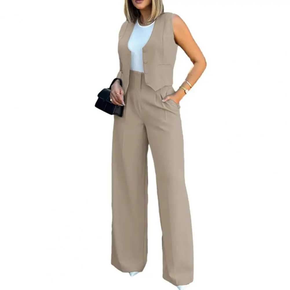 Casual Suit Set Women Tracksuit Wide Leg Pants Suit Vest Solid Color Tracksuit Elegant Lady Baggy Pants Two Pieces SetT250314