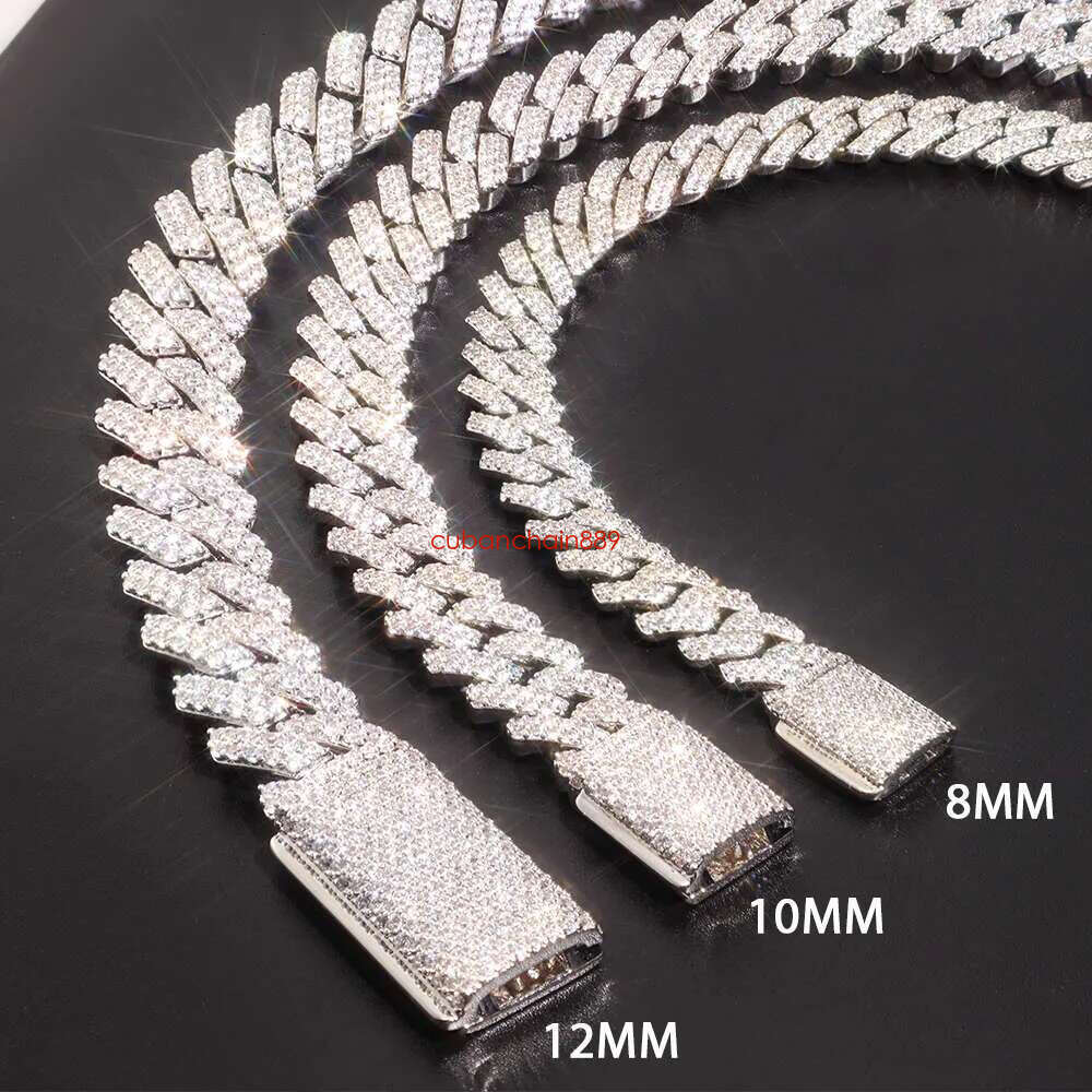 Hip Hop Jewelry Men Necklace 8mm 10mm 12mm Past Dia Test VVS Moissanite Cuban k Chain
