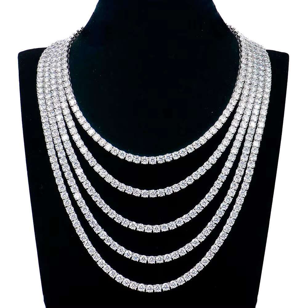 High quality jewelry, sier necklace, platinum plated 5mm round bright cut pyroxene tennis chain with GRA
