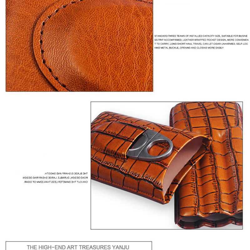 Portable Leather Cigar Case with Cutter 3 Tube Holder Humidor Travel Cigars Smoking Accessories ToolC250314