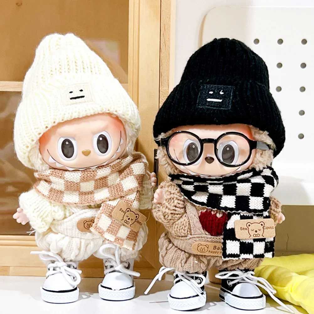For 17cm Labubu Doll Clothes Fashion Clothes Set Sweater Hat Scarf Shoes Mini Plush Doll Outfit Accessories Ropa LabubuT250313