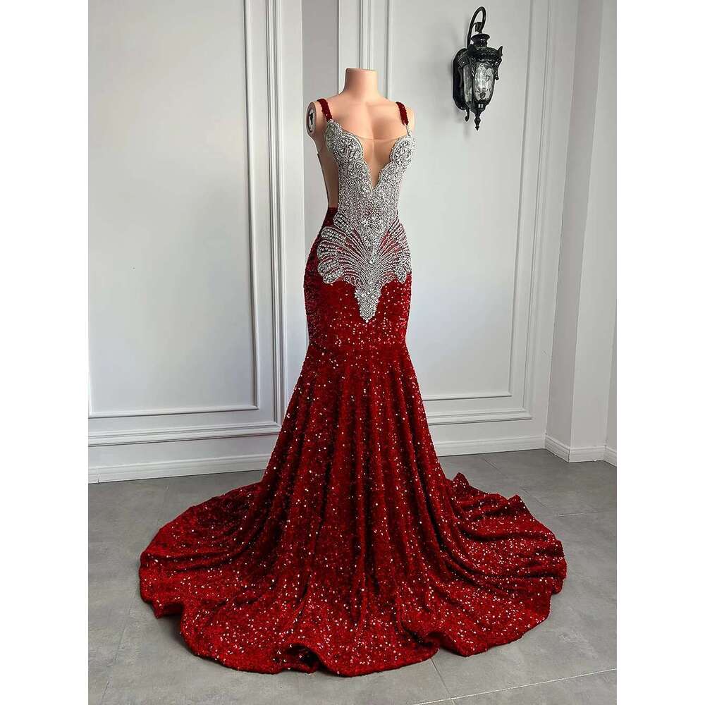 long prom 2025 mermaid style the bright sier crystals red sequins black girls graduation party formal dresses