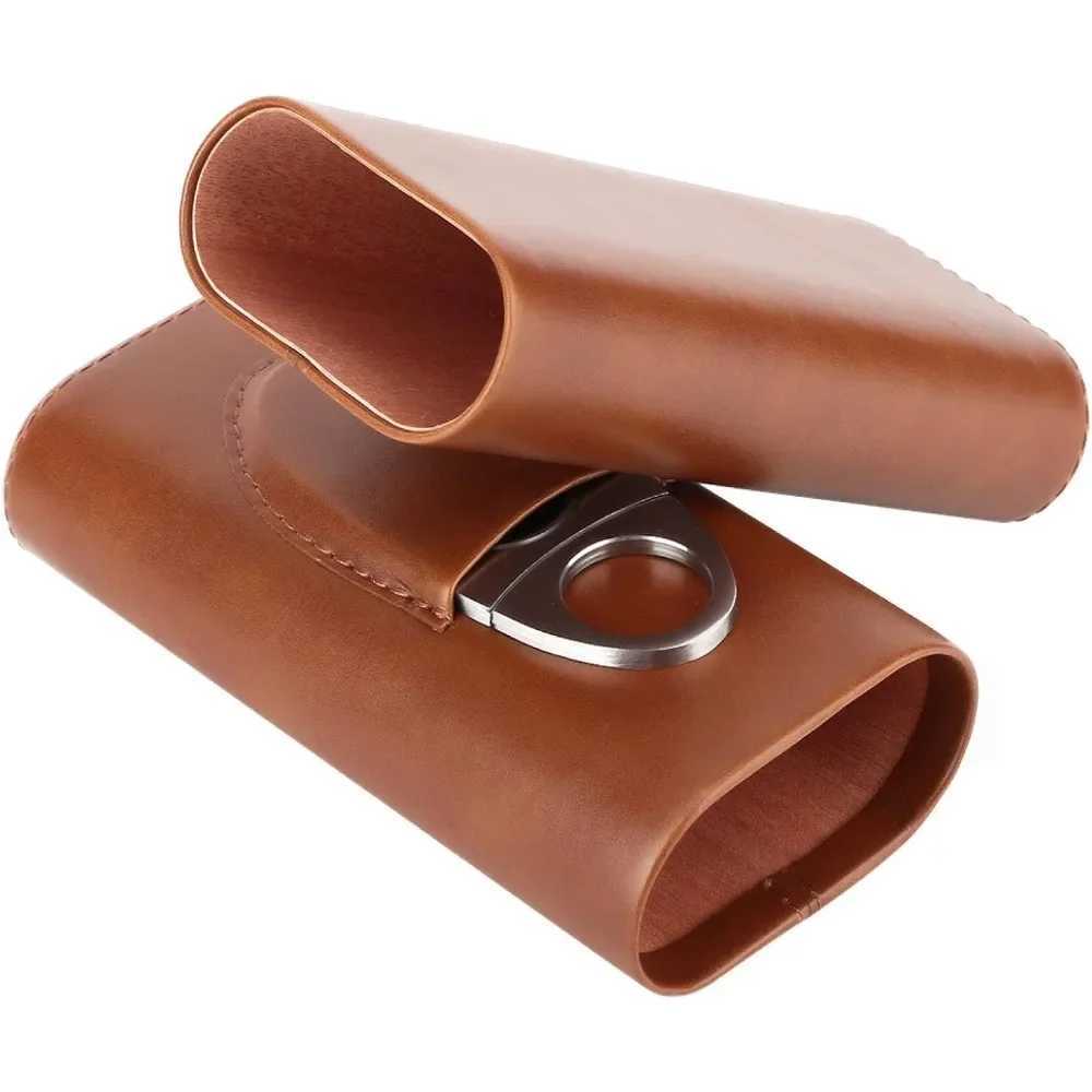 Cigar box portable cigar box cigar holder leather cigar box cedar wood lining with cutterC250314