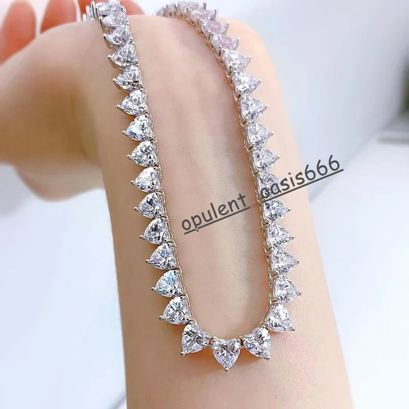 Luxury 925 Sterling Silver Sparkling High Carbon Diamond Chain Choker Necklaces for Women Wedding Fine Jewelry Gift
