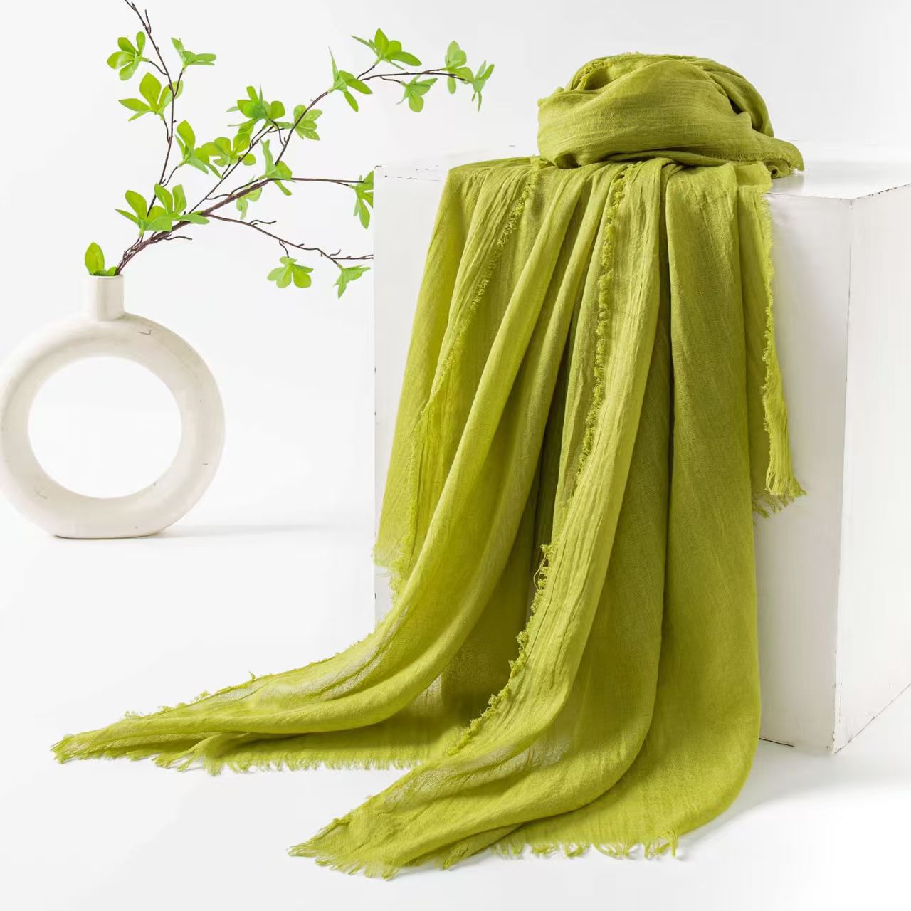 T283 spring and summer cotton and linen scarf female high-grade gauze scarf simple thin sunscreen travel shawl headscarf