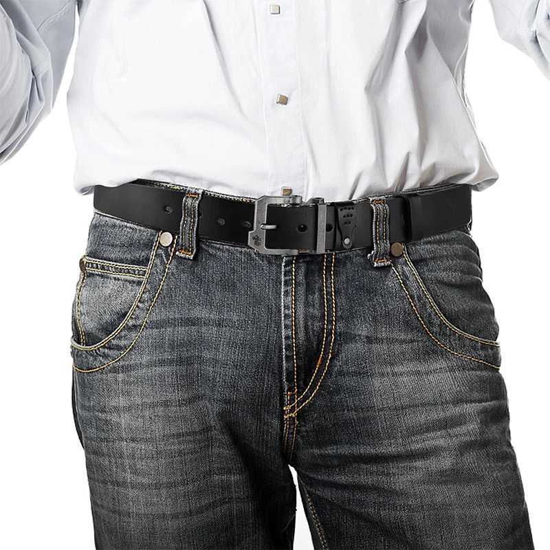 BISON DENIM leather mens belt high-quality retro business personality pin buckle M belt jeans mens gift X250314