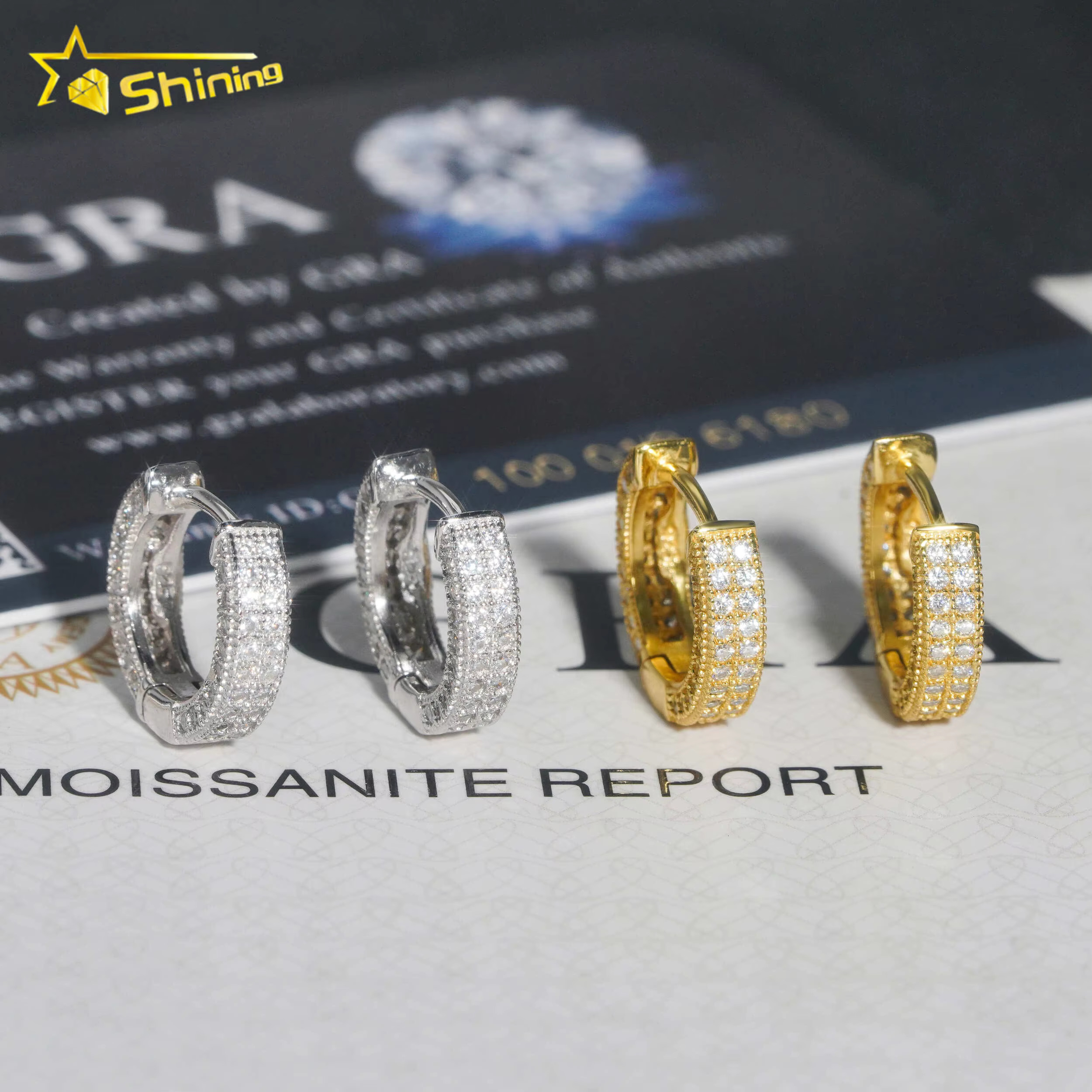 Factory Outlet Cheapest Price Gold Plated 925 Sterling Silver Iced Out VVS Diamond Moissanite Hoop Earrings Ready to Ship