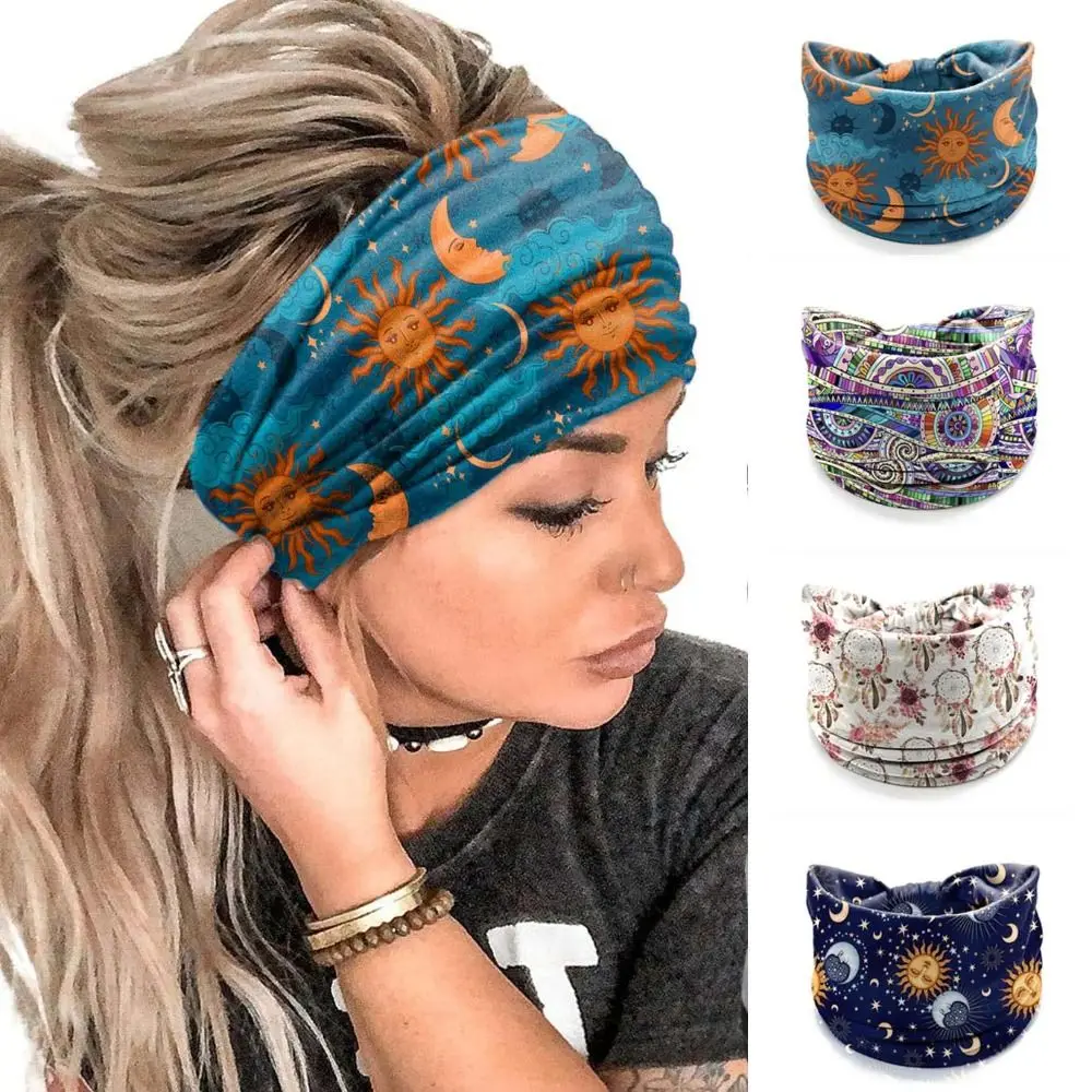 Women's and Girls' Classic Boho Knotted Headband Comfortable Flower-Printed Turban Wrap