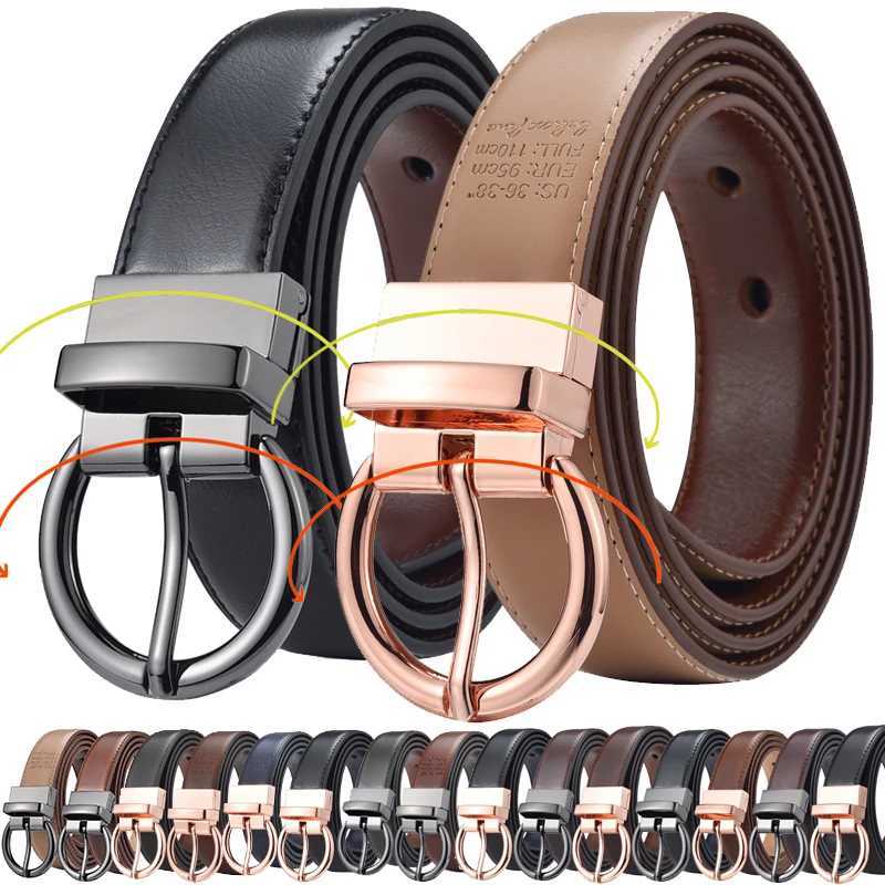 Wens Rrsible Leather Belt Waist Strap Jeans Dress with Rose Gold And Black Rotate Buckle X250314
