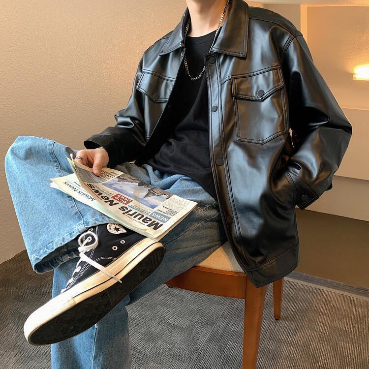 Vintage Men Leather Jacket Bomber Jacket Streetwear Embroidered Spring Autumn Women Coats Biker Racing Clothing 240513