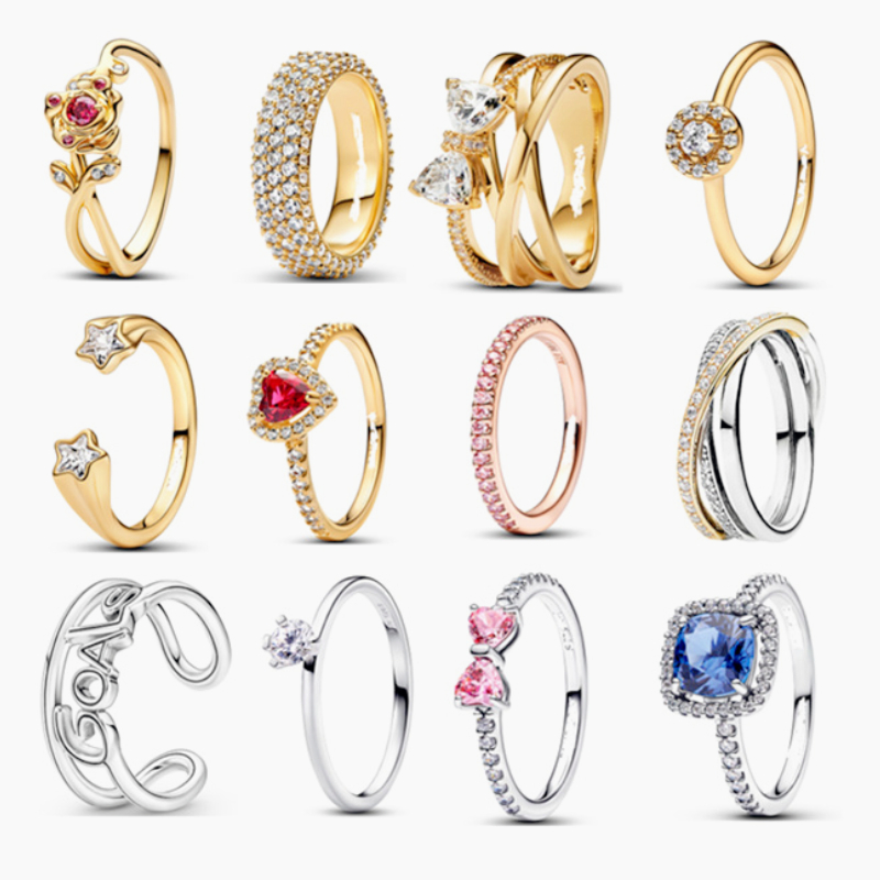 925 Silver 2025 New Product Launch Gold Rose Full Diamond Bow Pink Ring Fashion Women's Jewelry Gift Free Shipping