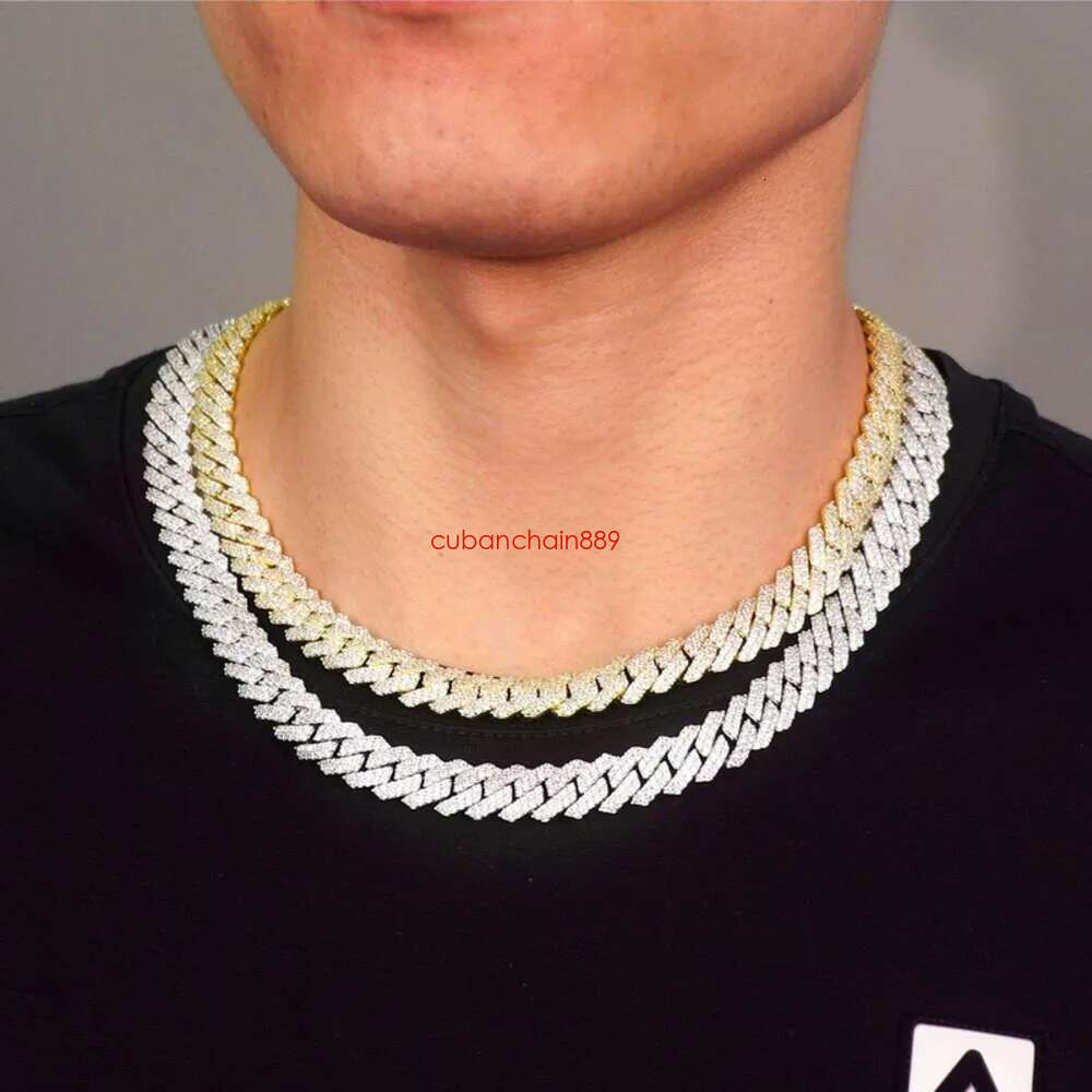 Designer Necklace Hip Hop 2 Rows Stones 14mm Sterg Sier White Gold Plated Iced VVS Dia Moissanite Cuban k Chain Rock Jewelry Gift with Gra