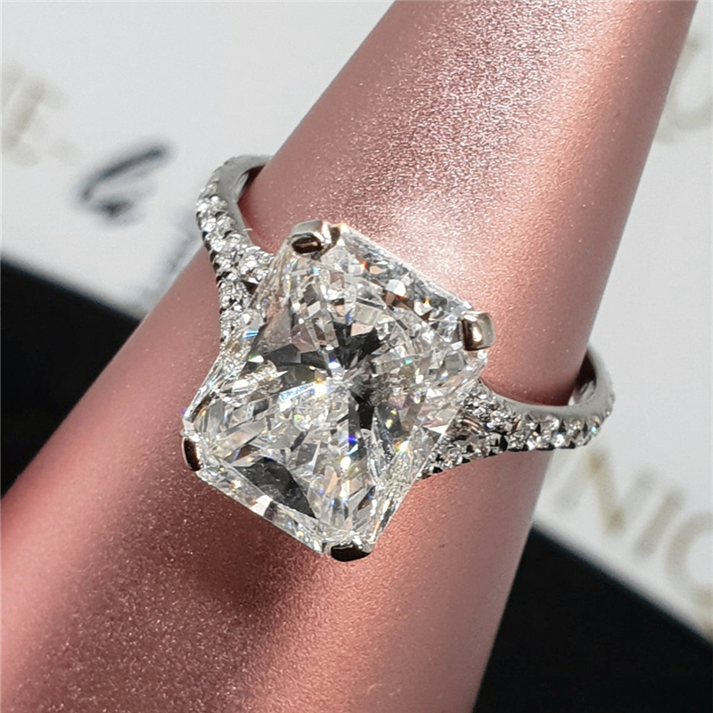 JY Jewelry 4.0 Carat Radiant Cut Lab Grown Diamond Full Band Engagement Ring 14K 18K Real Gold Ring Vintage Wedding Band