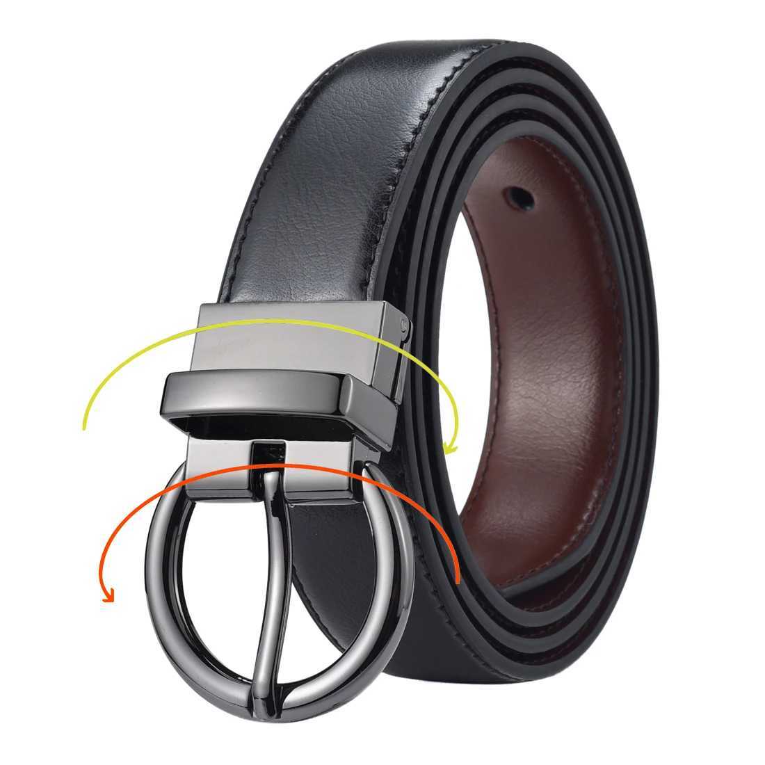 Wens Rrsible Leather Belt Waist Strap Jeans Dress with Rose Gold And Black Rotate Buckle X250314