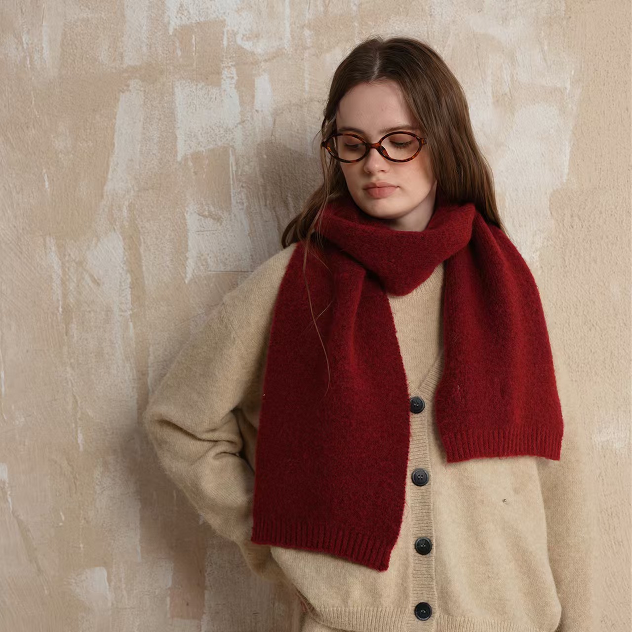 K127 Homemade basic soft and glutinous high-grade atmosphere wool blended solid color knitted scarf for women winter wool neck scarf for men