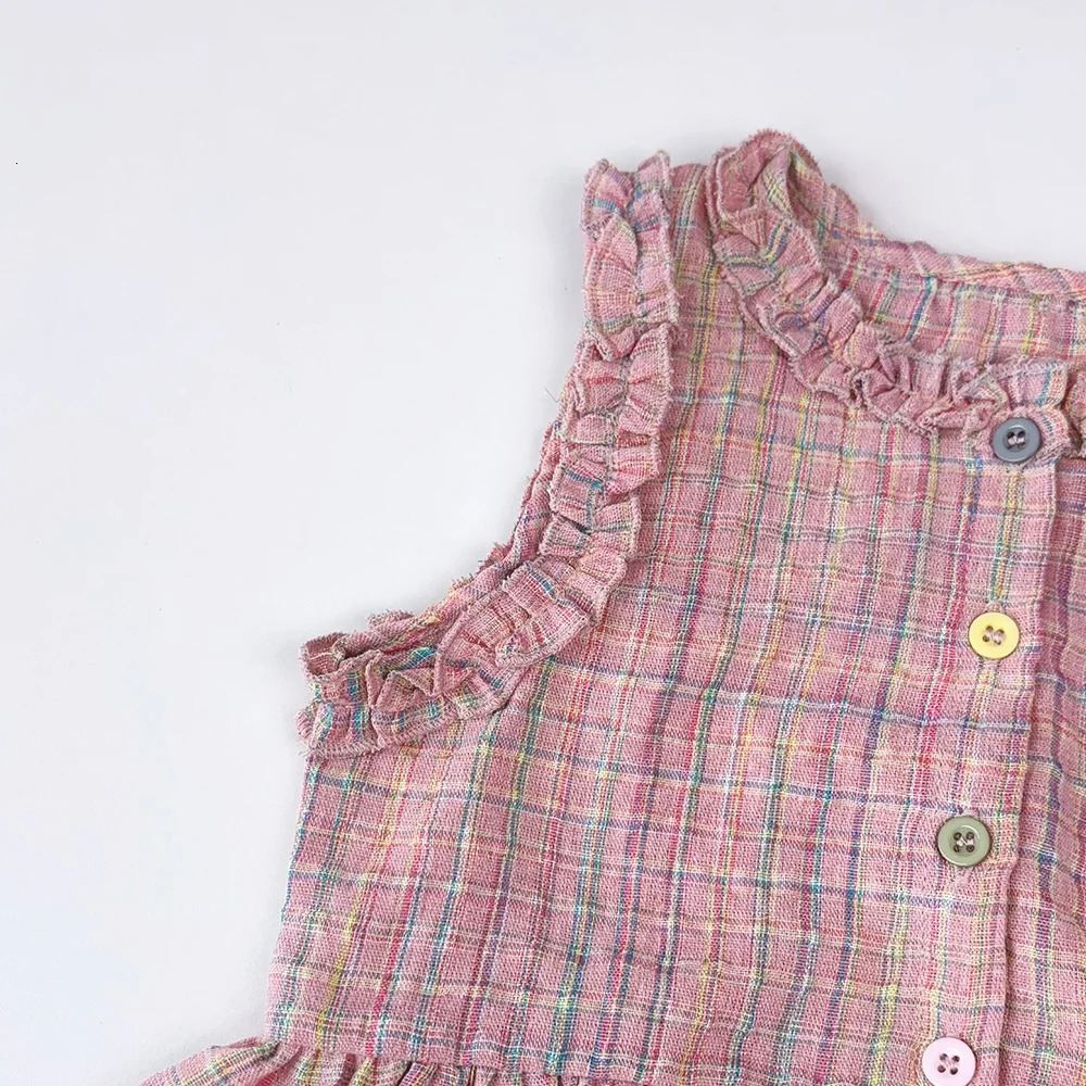 Pink Girls Summer Two-piece Set with Single Breasted Sleeveless Top and Casual Pants Childrens Sets Kids Clothes 250314