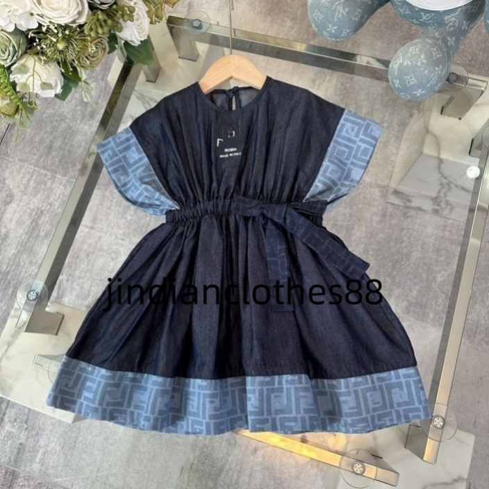 Designer Fashion Baby Girl dress Spring Fall Children's Short sleeve dress lapel girl skirt Children's clothing size 90cm-150cm B9