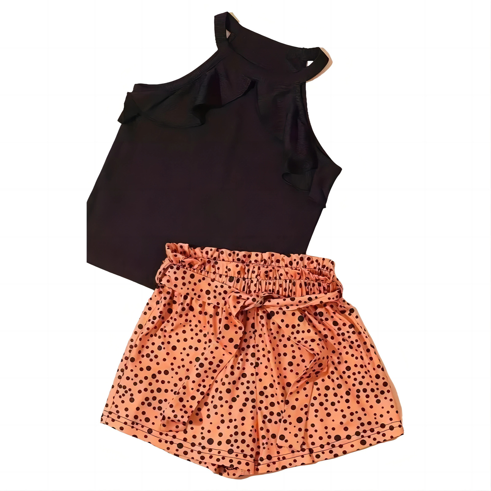 2PCS Girls Trendy Outfit Halter Neck Camisole Polka Dots Pattern Shorts Set Kids Clothes For Summer kids clothes 250314