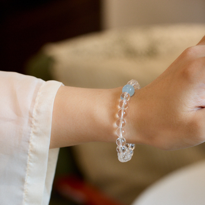 Putuoshan natural white crystal strings emotionally stable aquamarine transit beads genuine attract wealth this year bracelet