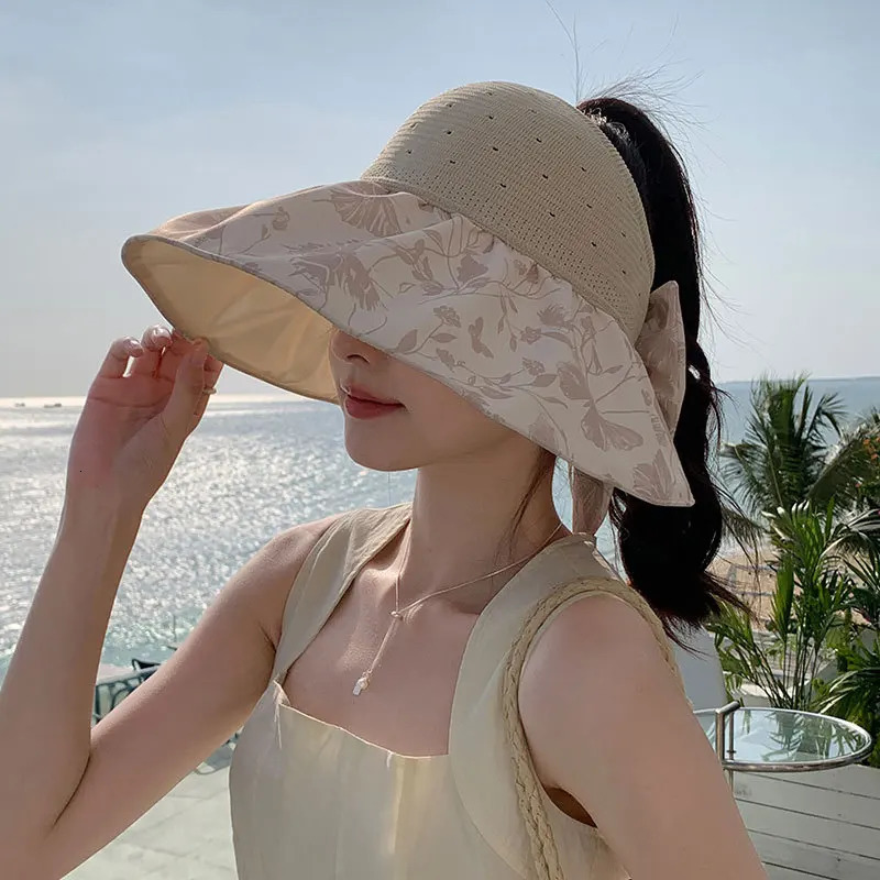 Summer Hats For Women Sun Hat With Flower Bow Empty Top Sun Hat Outdoor Sunshade Korean Style Sunhat Bucket Hat Female 250311