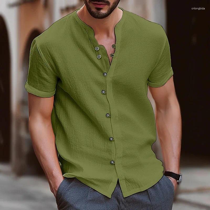 Mens Casual Shirts Short-sleeved Shirt Cotton Linen Breathable Fashion Summer Top T-shirt For Men