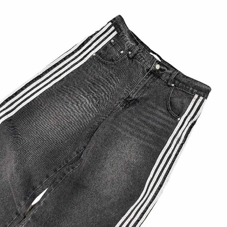 HCW Vintage Jeans Y2K Clothes Mens Womens Hip Hop Letters Embroidered Stripes Washed Vintage Baggy Jeans Wide Leg TrousersT250314