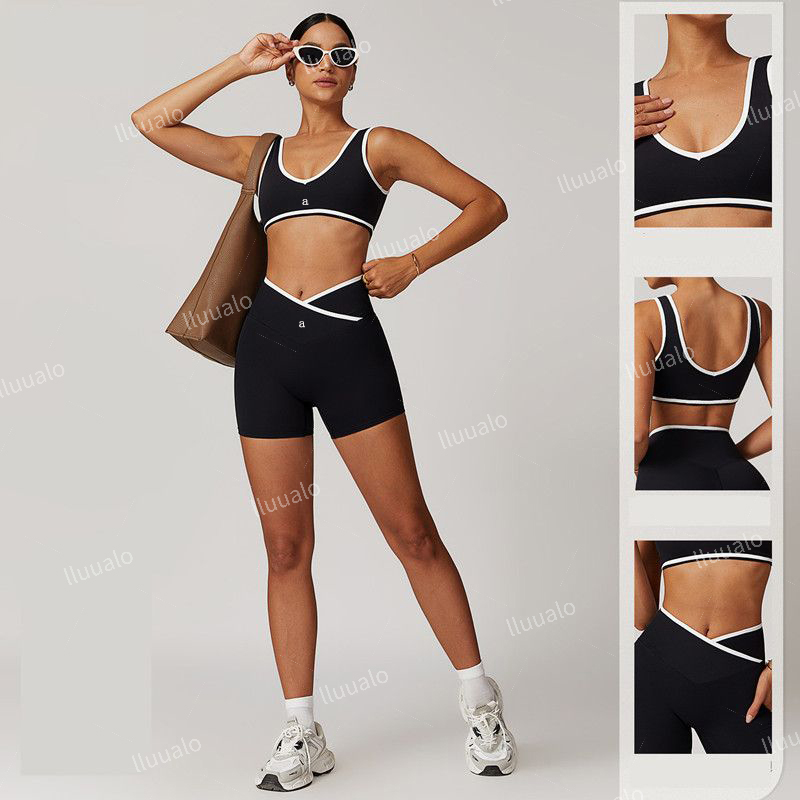 Aloe Yoga Set Women Two Pieces bralette Gym Sports Tracksuits Bra Fitness Shorts Fared Pant Workout Sports Clothes 0512 yoga shorts