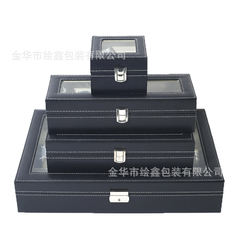 SONGMICS Watch Box 24-Slot Watch Case Lockable Watch Storage Box with Glass Lid Gift Idea Ink Black Synthetic Leather 241225