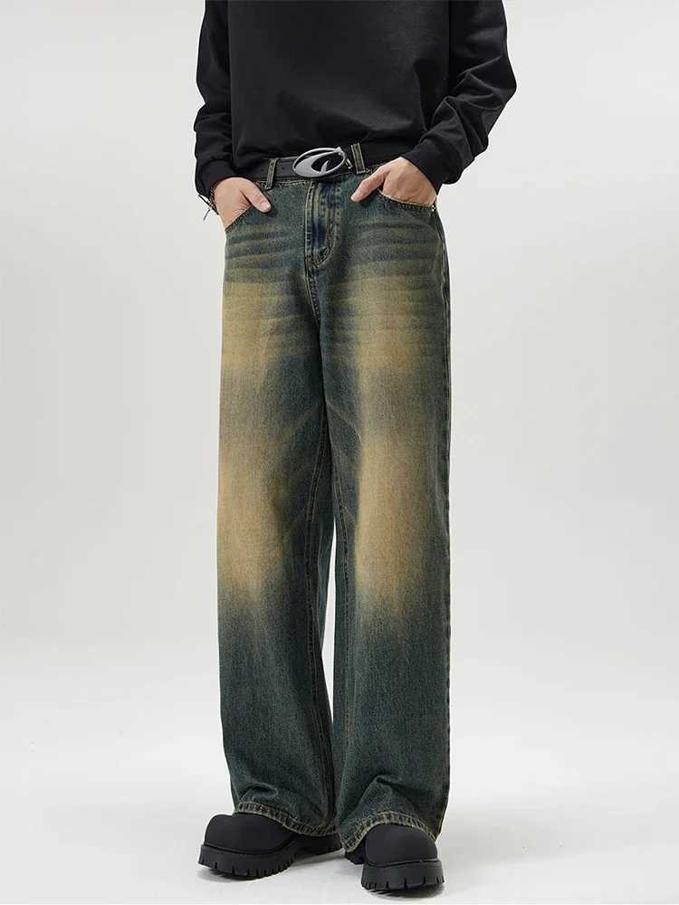4 Colors Autumn Vintage Distressed Mens Baggy Straight Jeans Fashion Korean High Street Denim Pants Streetwear Male TrousersT250315