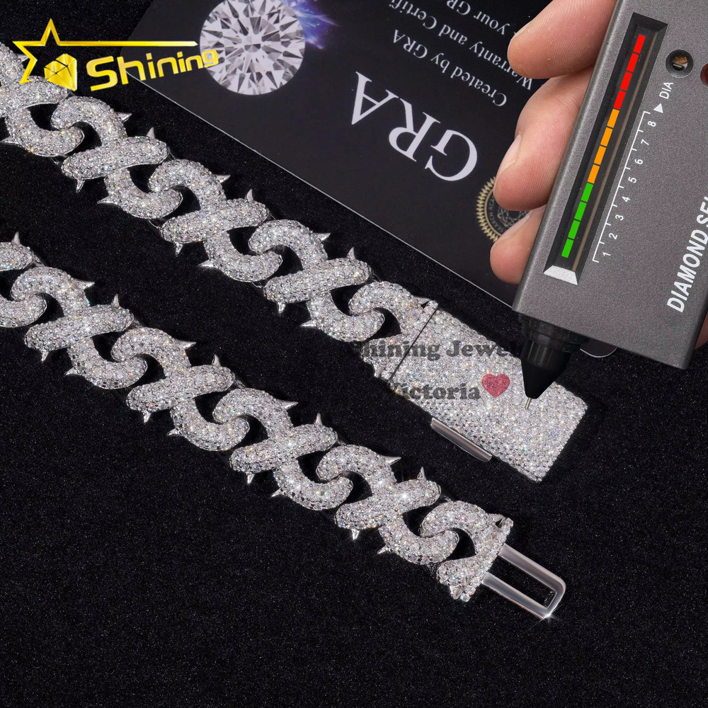 Crazy Hip Hop Jewelry Rappers S925 Silver VVS Moissanite Diamond Iced Out 12MM Infinity Link Cuban Chain Necklace for Men