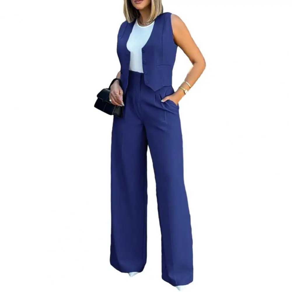 Casual Suit Set Women Tracksuit Wide Leg Pants Suit Vest Solid Color Tracksuit Elegant Lady Baggy Pants Two Pieces SetT250314