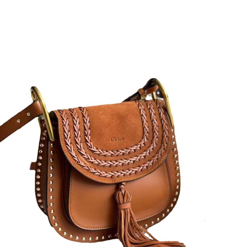 2024 Autumn And Winter New Roy Suede Saddle Woven Tassel Rivet Horseshoe Buckle Women's Bag