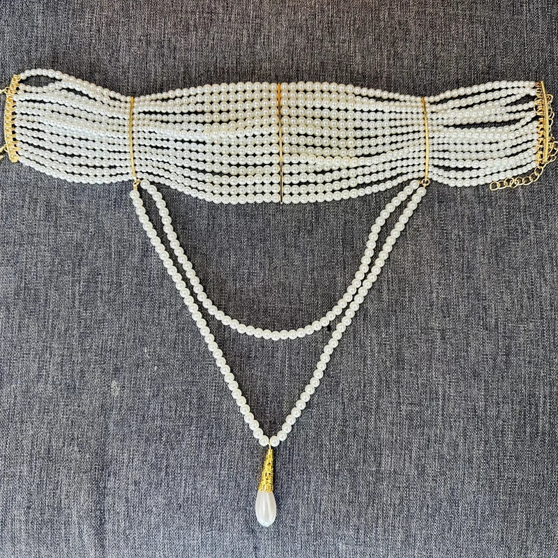 Vintage Handmade Multi-layer Pearl Tassels Choker Collar Chain Necklace250305