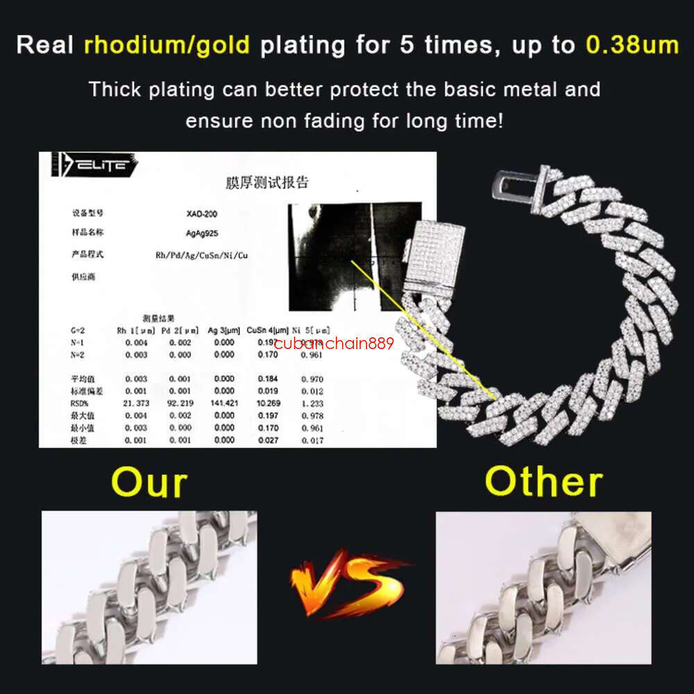 3rows 4rows 16mm 20mm Fine Jewelry S Sier Ice Out Moissanite Cuban k Chain Mans Hip Hop Necklace