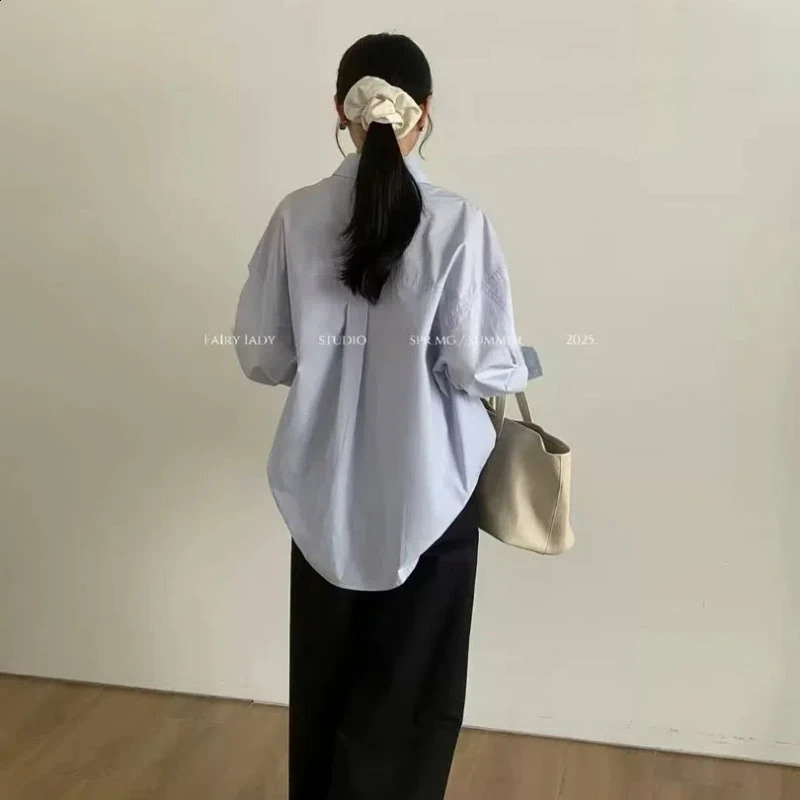 Fashion Women Blouses 2025 Turn-down Collar Solid Color Korean Spring Summer All-match Long Sleeve One Size Midi Womens Shirt 250313