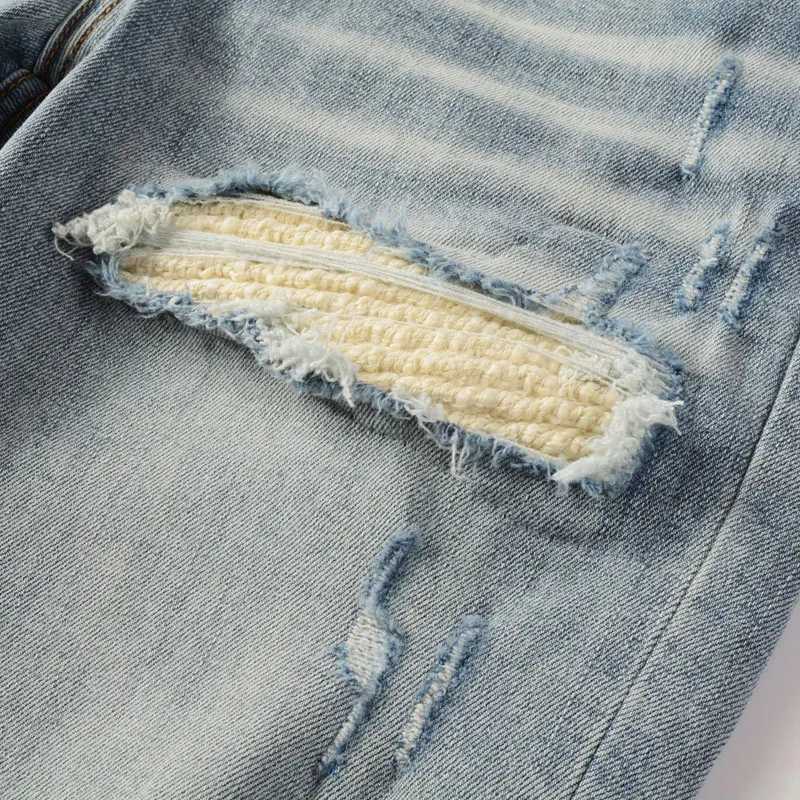 Designer fashion new mens jeans washed nostalgic stretch slim fit retroblue jeans hip-hop brand pants HombreT250314