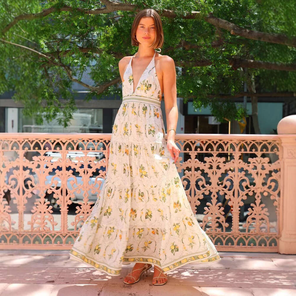 Bestseller 2025 Sweet Wind Hanging Neck Unique Backless Deep V-Neck Dress Ddmylion