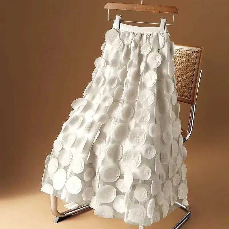 Skirts Tulle Skirt for Women 3D Polka Dot Elastic Waist Mesh Flowy A-Line Midi Skirts Wedding Halloween Party Costume Strtwear Y250314W5F5