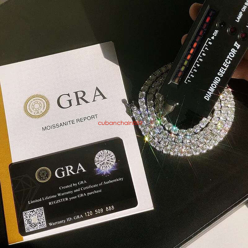 bracelet tennis Hip Hop necklace fashion Jewelry Pass Dia Tester 4mm VVS moissanite iced out cuban chain for men women