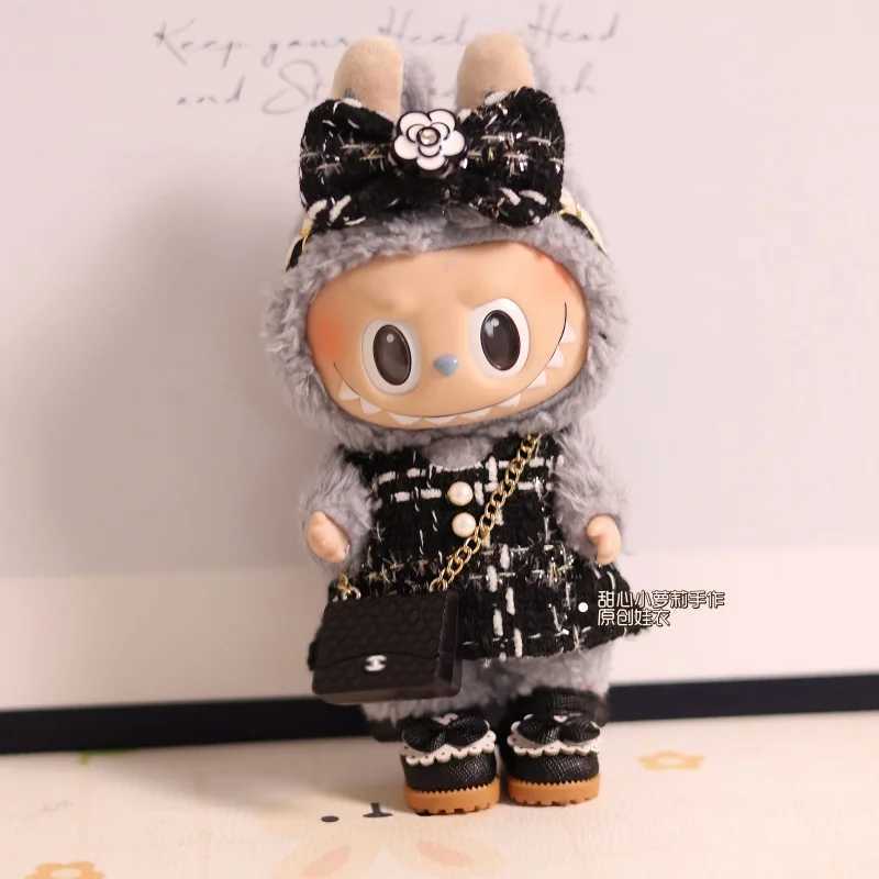 17cm Labubu V1v2 High-End Custom Casual Set With Printed Mini Bag Handsome Leather Jacket High-End Quality Doll ClothesT250313
