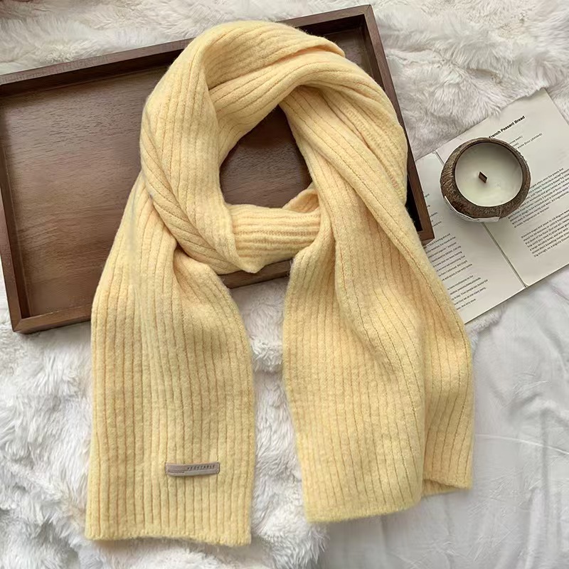 K122 Scarf Women Winter High-end 2024 New Style Pure Color Imitation Wool Thickening Warm Wool Knitted Scarf Wholesale