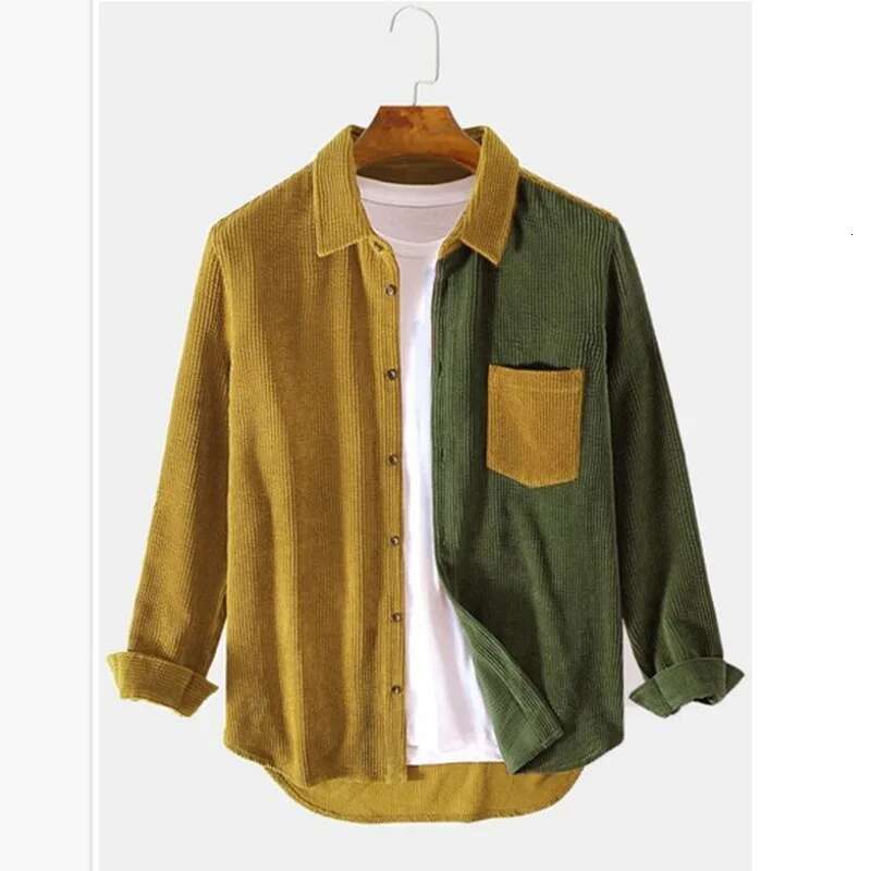 2024 Spring Autumn New Fashion Polo Collar Long Sleeved Men's Clothing Corduroy Casual Versatile Patchwork Male Clothes Shirts