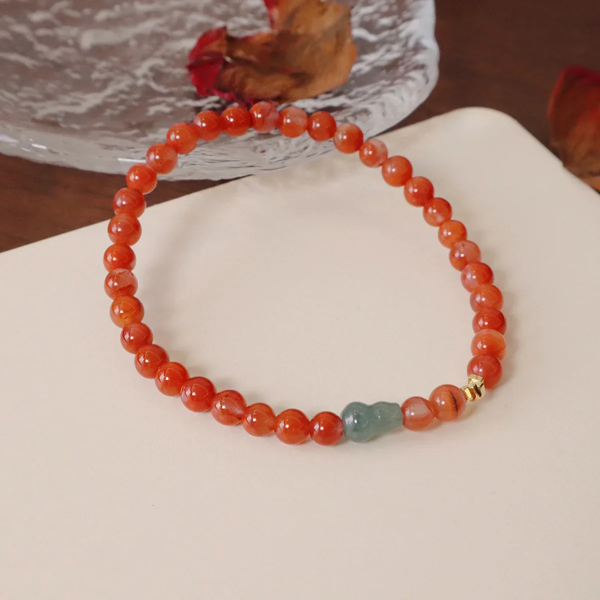 Lucky Fengshui 4.5mm Small Beads Natural Red Agate Jade Beaded Strand Womens Hand Bracelet Vintage Jewelry Christmas Gifts 1369 250314