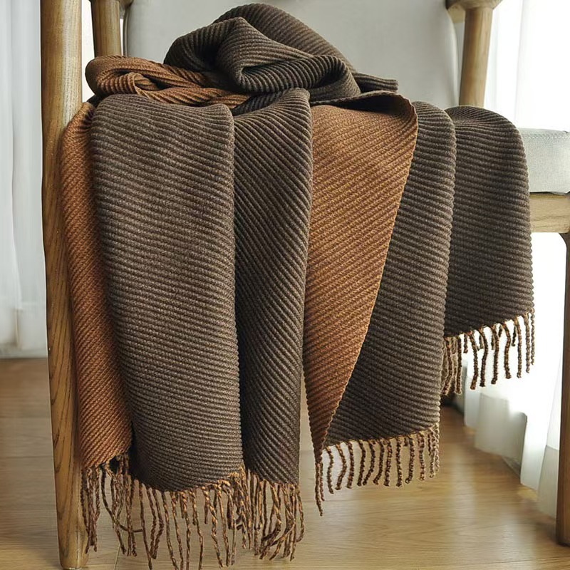 K124 Scarf women winter 2023 new Maillard high-grade Korean style two-color pleated finale scarf shawl dual-purpose